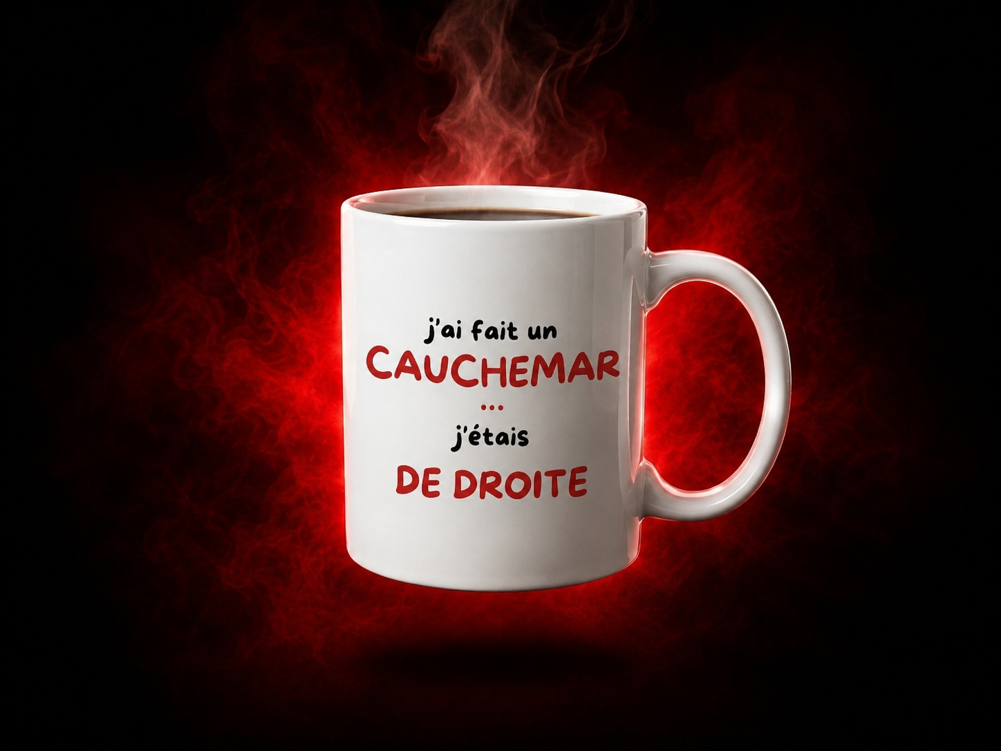 Tasse Antifa Wear J'ai fait un cauchemar j'étais de droite, halo rouge et vapeur